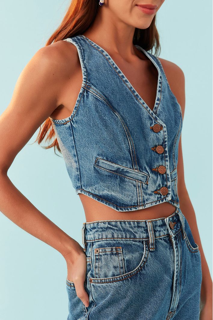Blusa Jeans Colete