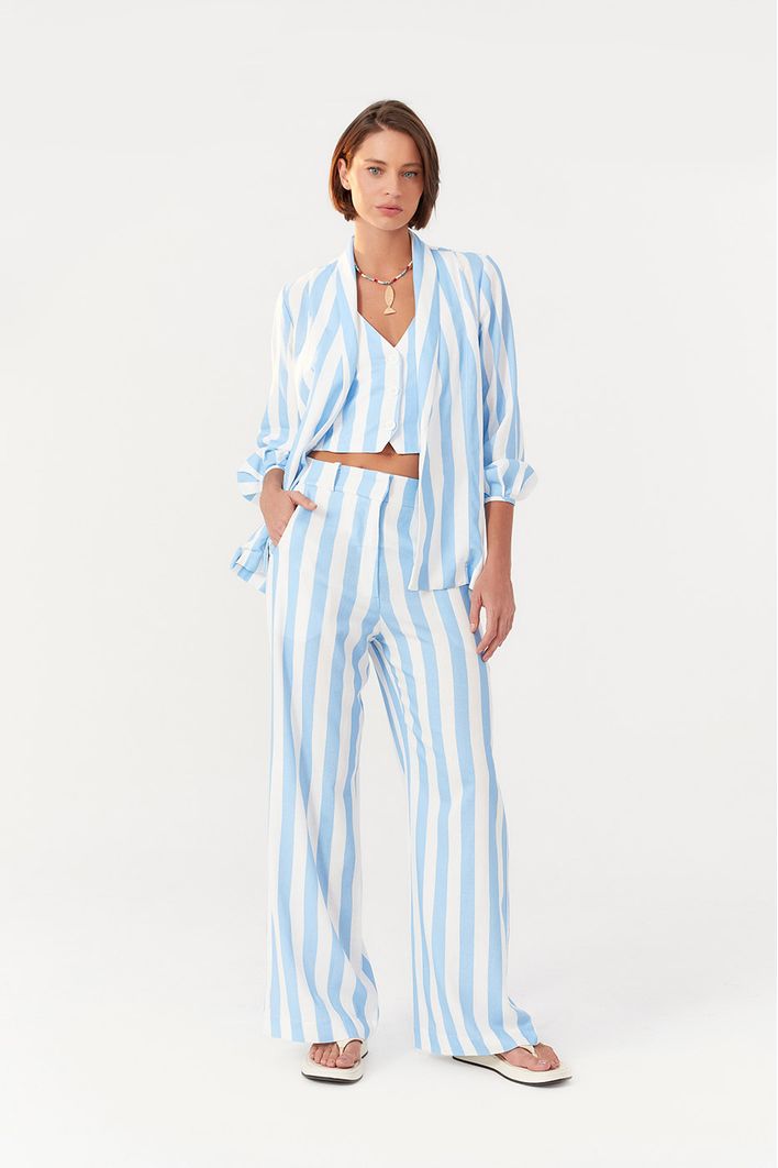Calça Linho Estampa Marítima Azul
