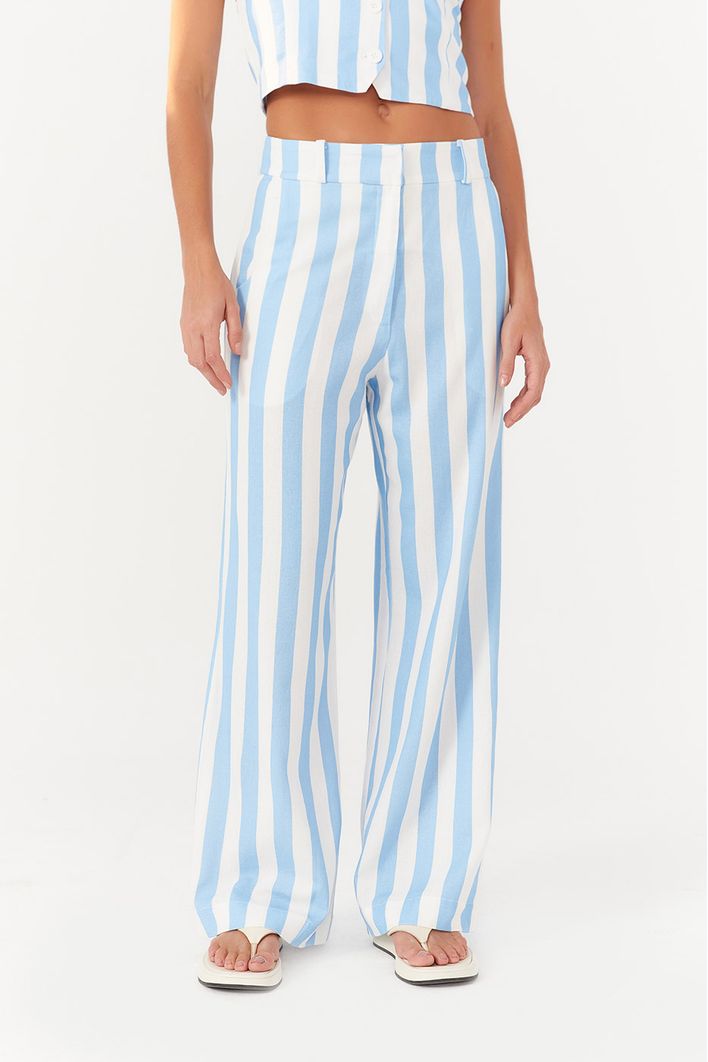 Calça Linho Estampa Marítima Azul