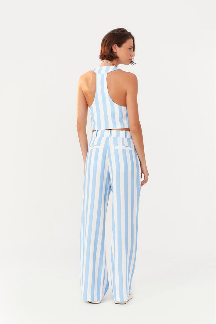 Calça Linho Estampa Marítima Azul