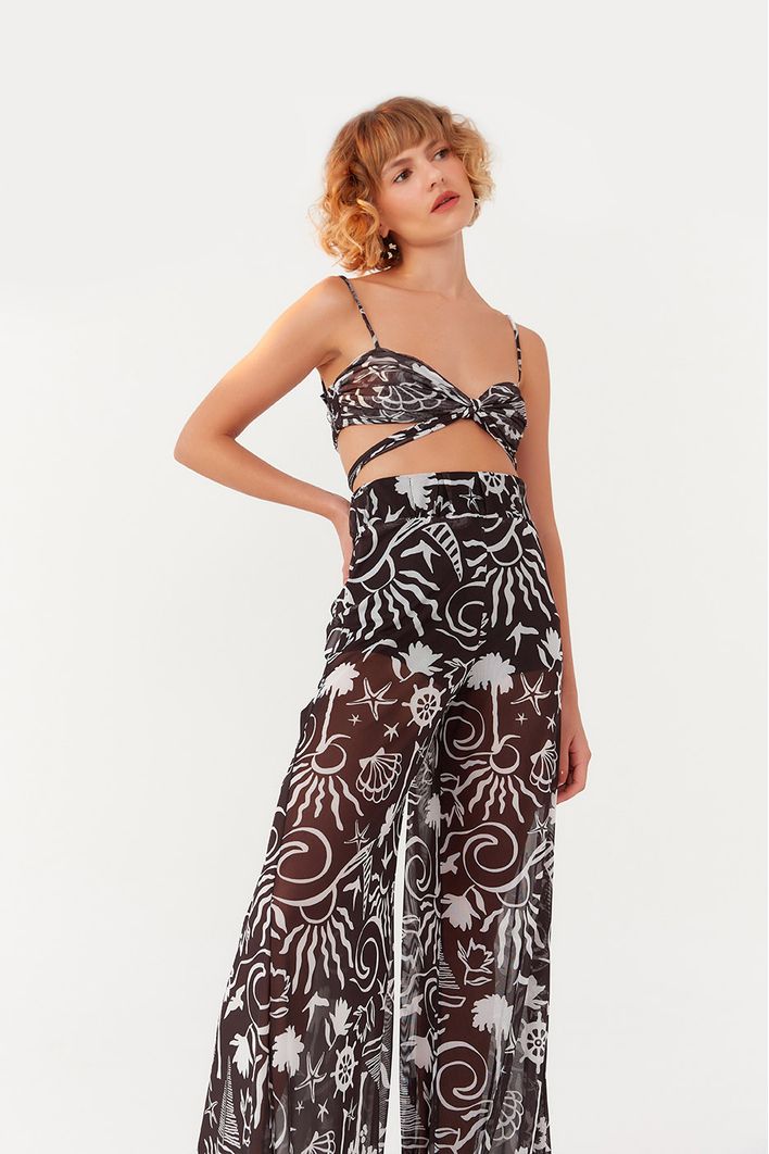 Calça Flare Tule Estampa Jangada