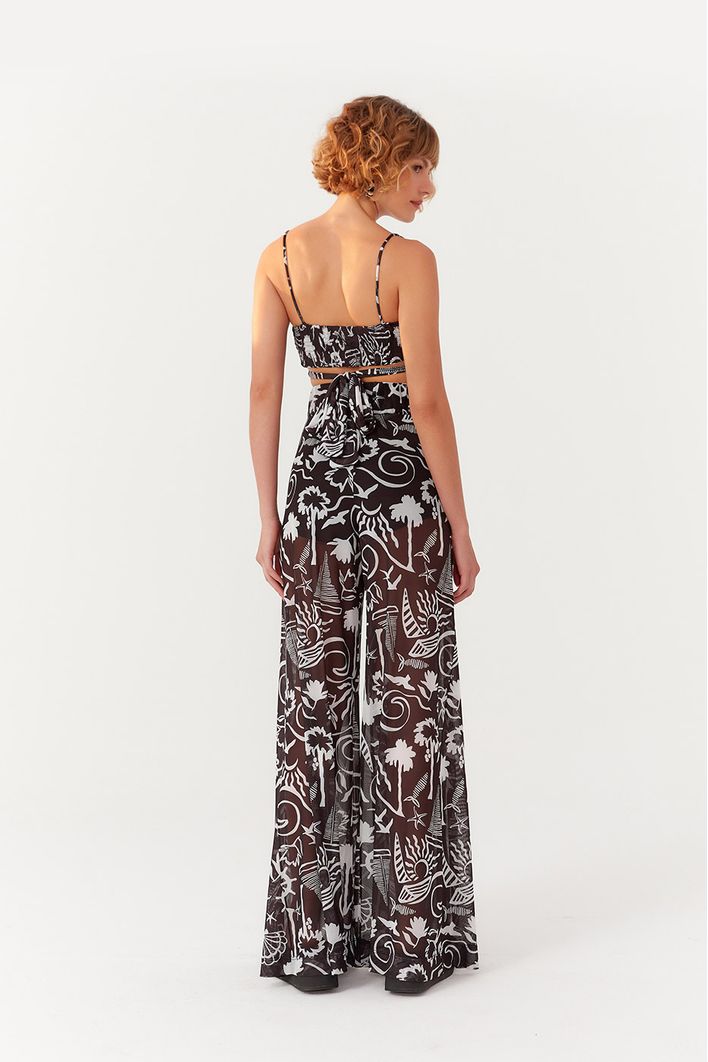 Calça Flare Tule Estampa Jangada