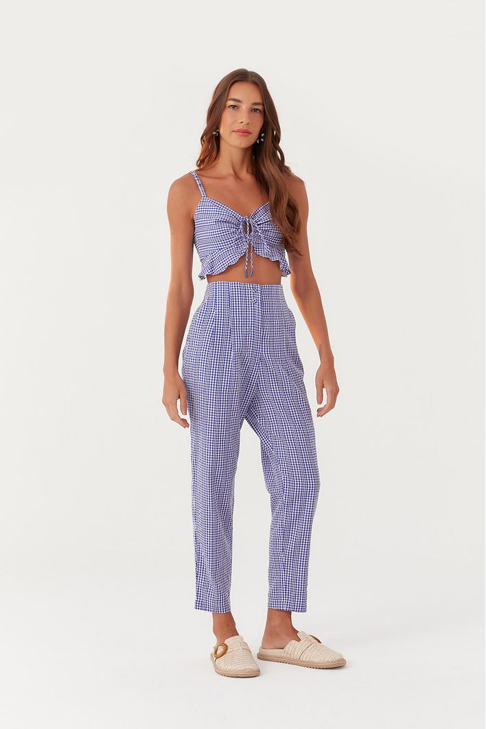 Calça Pregas Xadrez