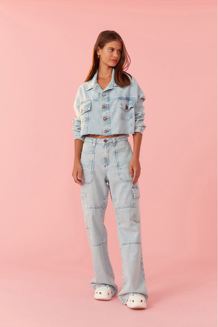 Calça Jeans Bolsos Delavê