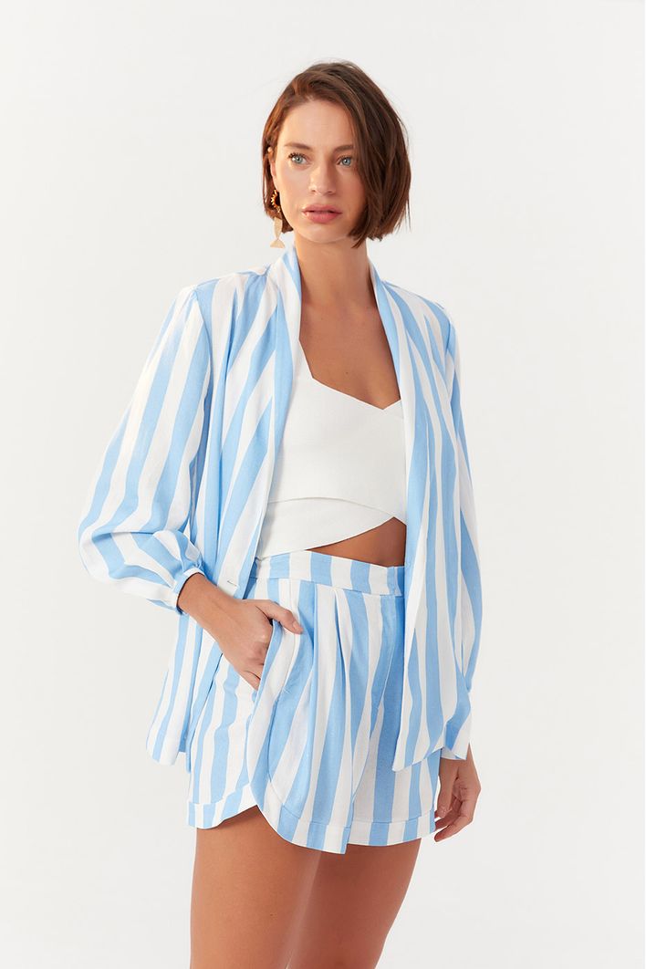 Short Linho Estampa Marítima Azul