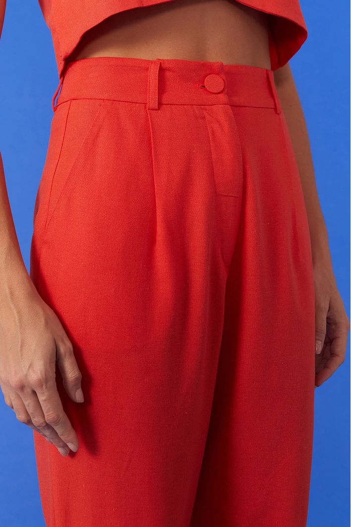 Calça Linho Abotoamento Perna