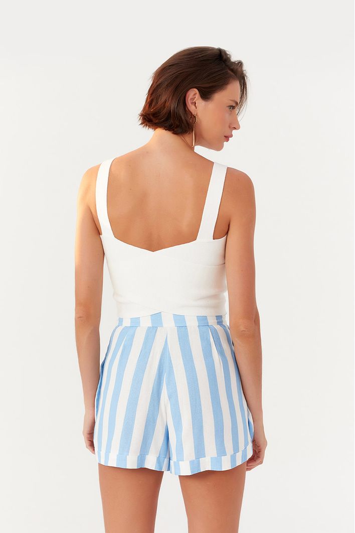 Short Linho Estampa Marítima Azul