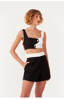 Short Alfaiataria Bordado Linho P&b