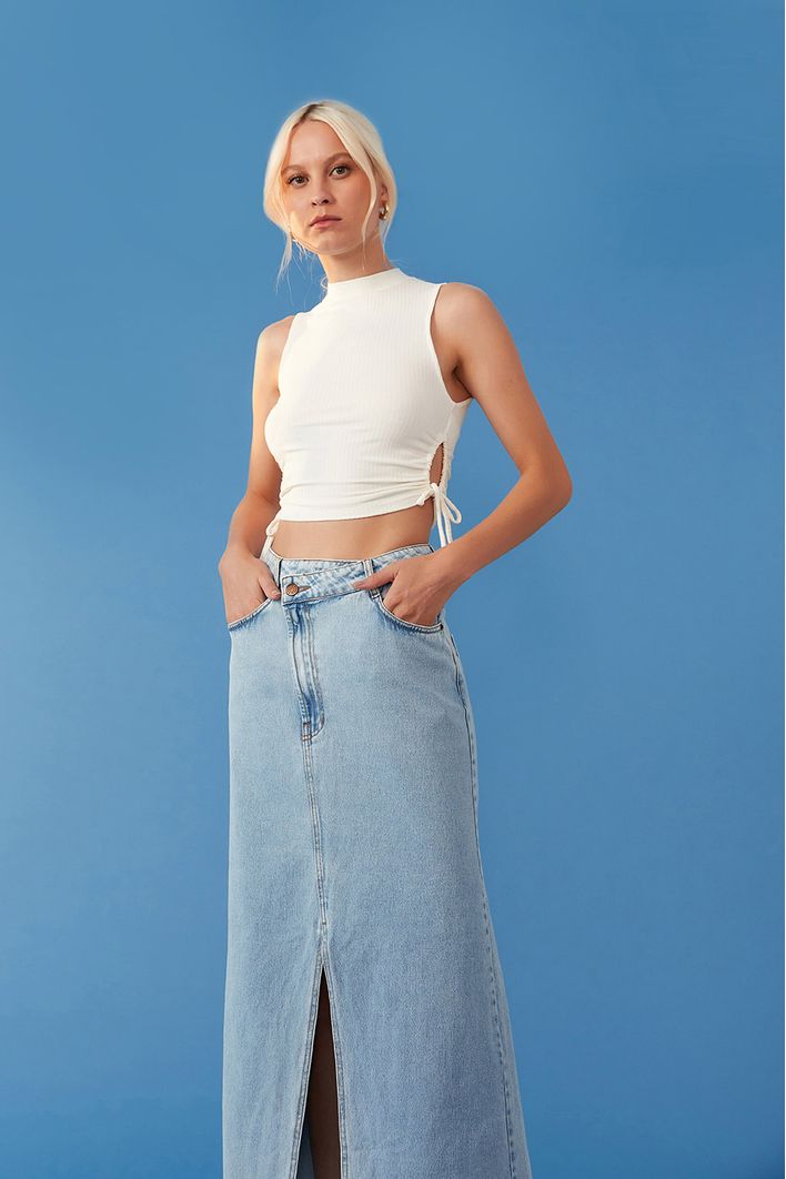 Saia Jeans Longa Cós Deslocado