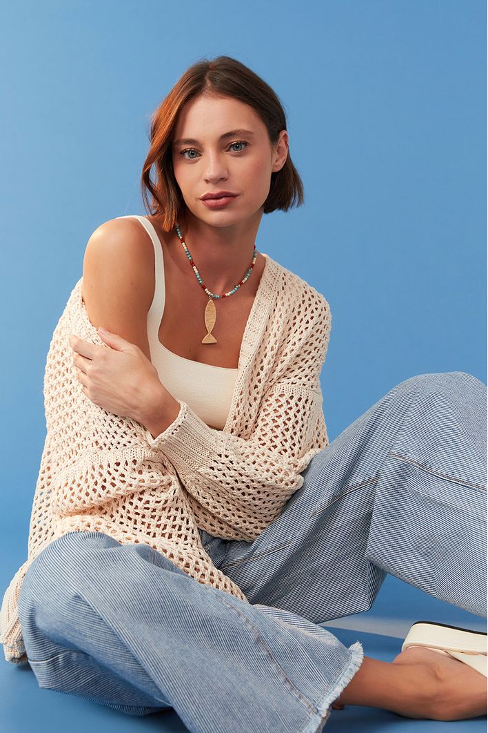 Cardigan Tricot Ponto Vazado