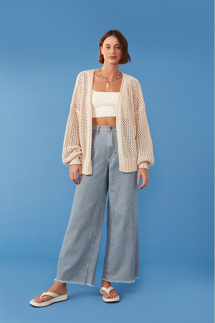 Cardigan Tricot Ponto Vazado