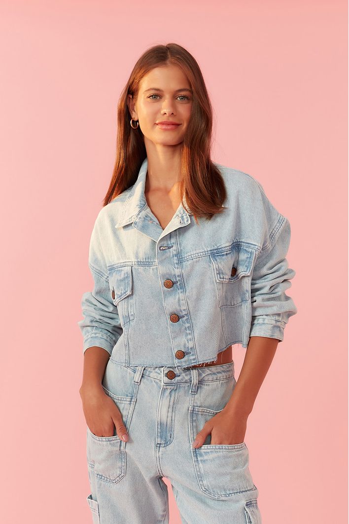 Jaqueta Jeans Bolsos Delavê