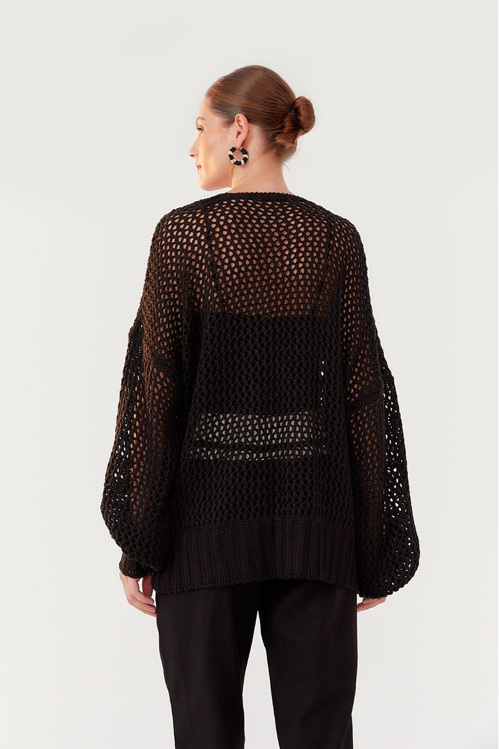 Cardigan Tricot Ponto Vazado