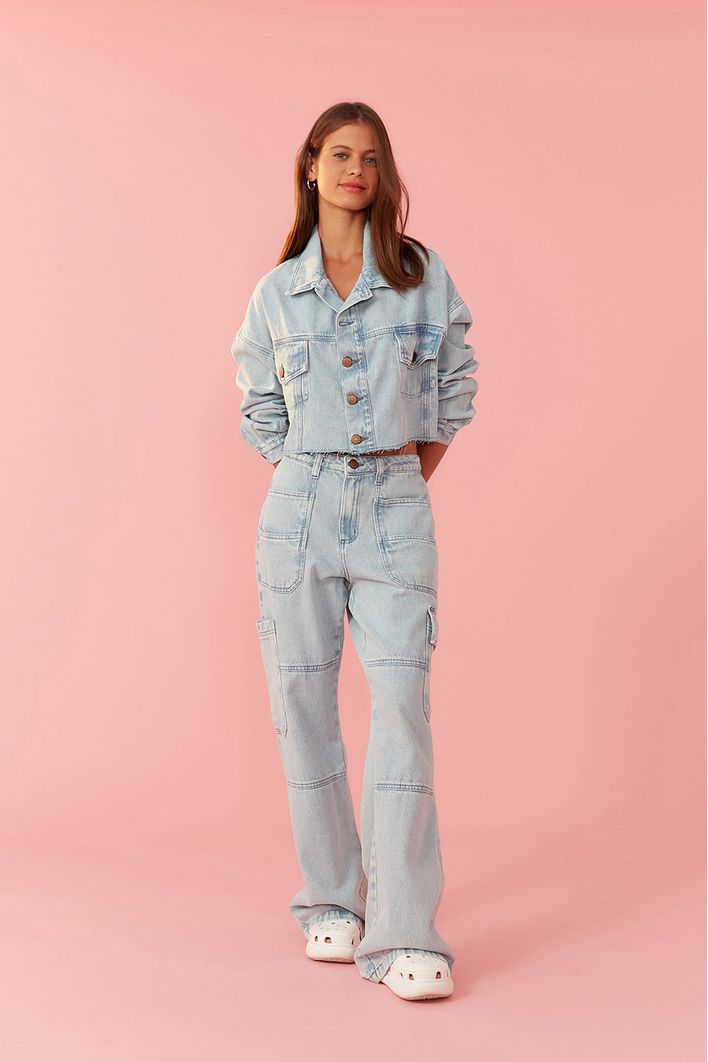 Jaqueta Jeans Bolsos Delavê