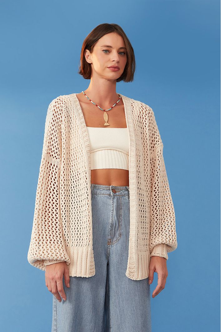 Cardigan Tricot Ponto Vazado