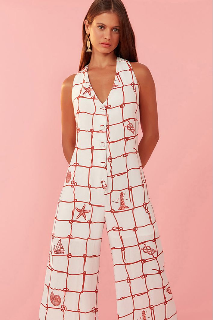 Macacão Cropped Estampa Marina