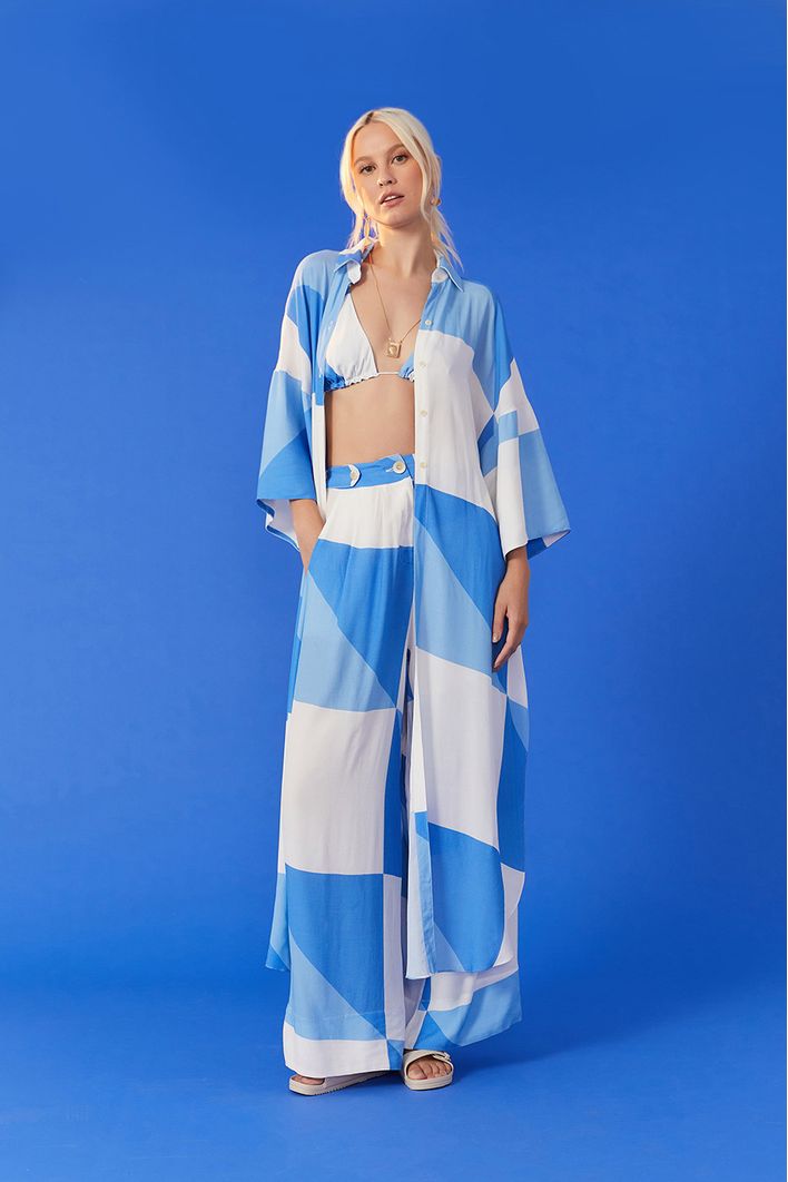 Kimono Com Top Estampa Veleiro