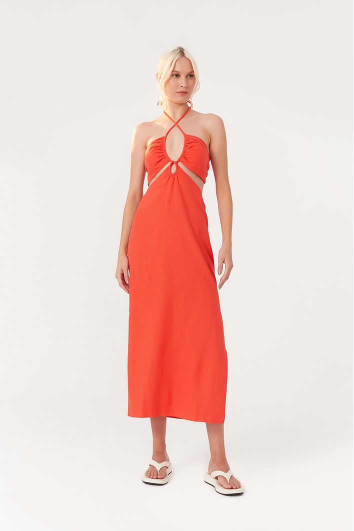Vestido Longuete Linho Busto Diferenciad
