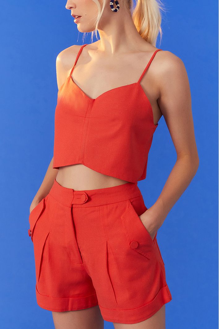 Short Linho Alfaiataria Bolsos