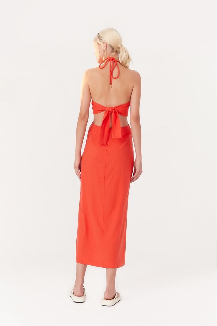 Vestido Longuete Linho Busto Diferenciad