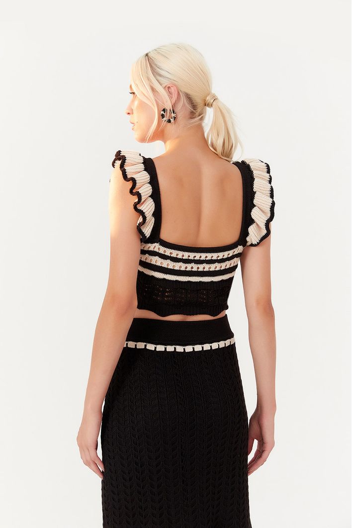 Blusa Tricot Babado Listras