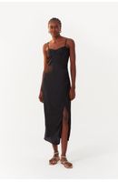 Vestido Midi Cetim Recorte Busto