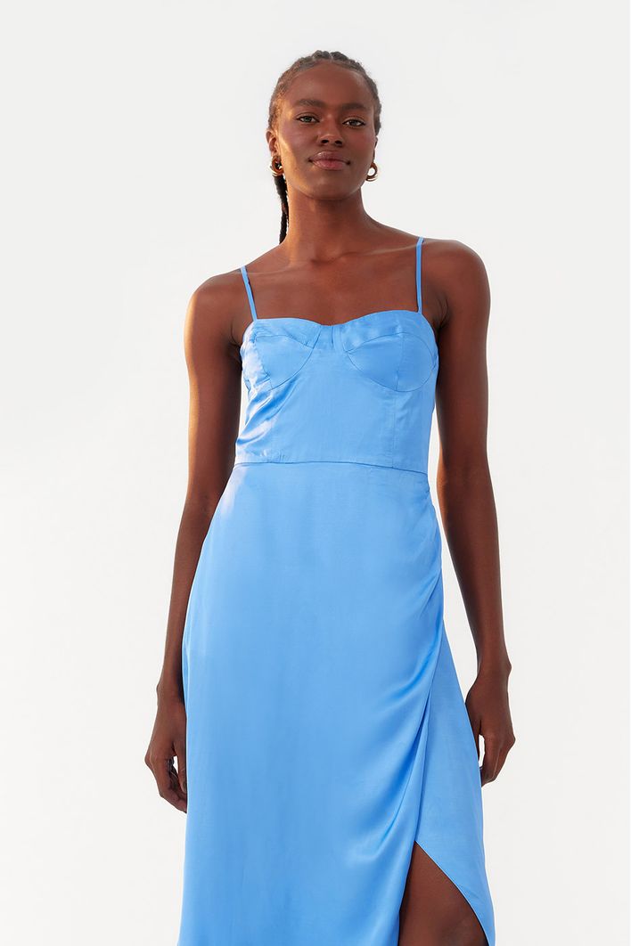 Vestido Midi Cetim Recorte Busto