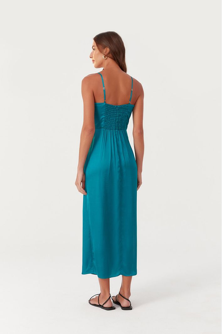 Vestido Midi Cetim Recorte Busto