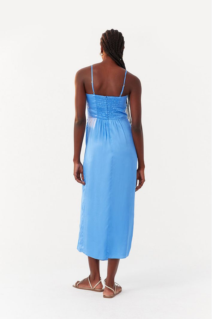Vestido Midi Cetim Recorte Busto