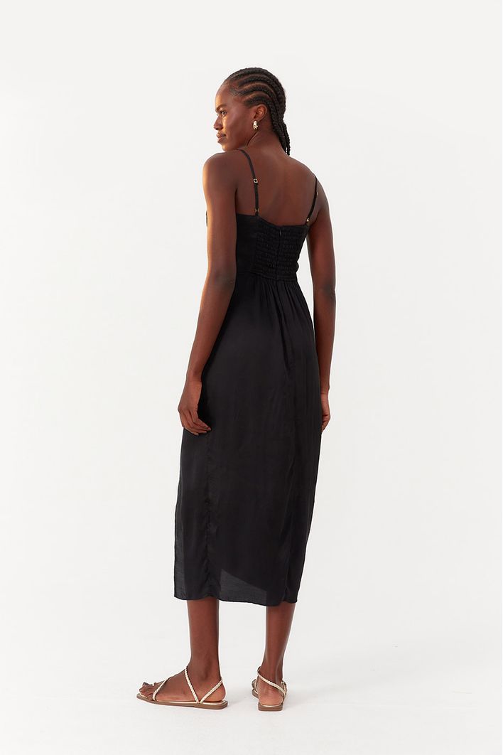 Vestido Midi Cetim Recorte Busto