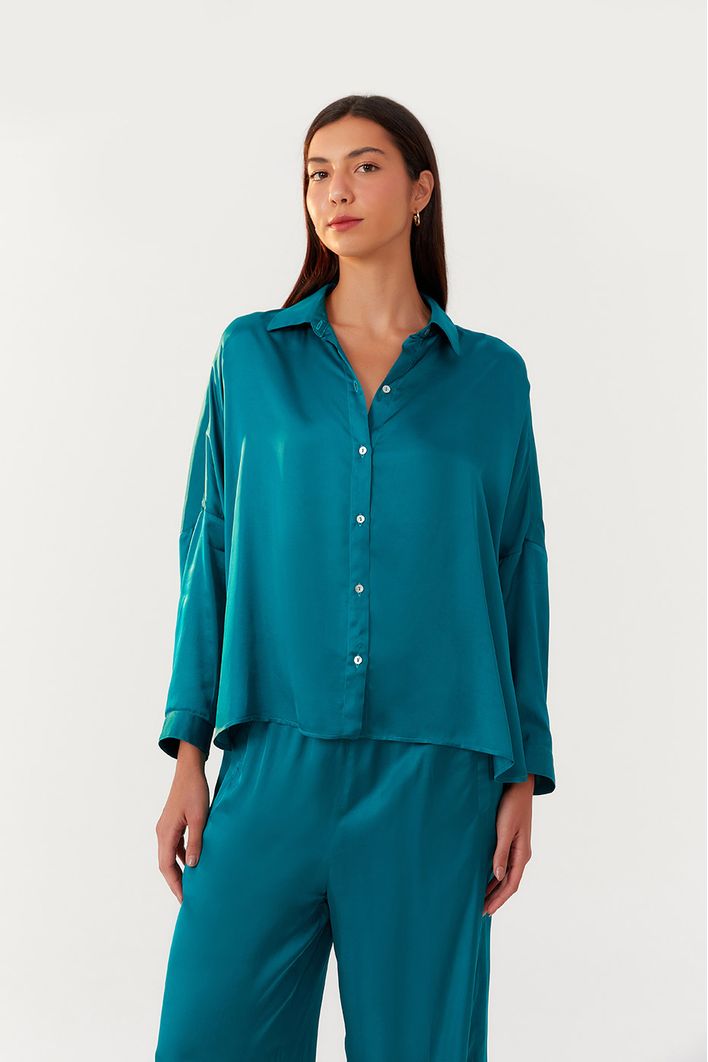 Camisa Cetim Ombro Deslocado
