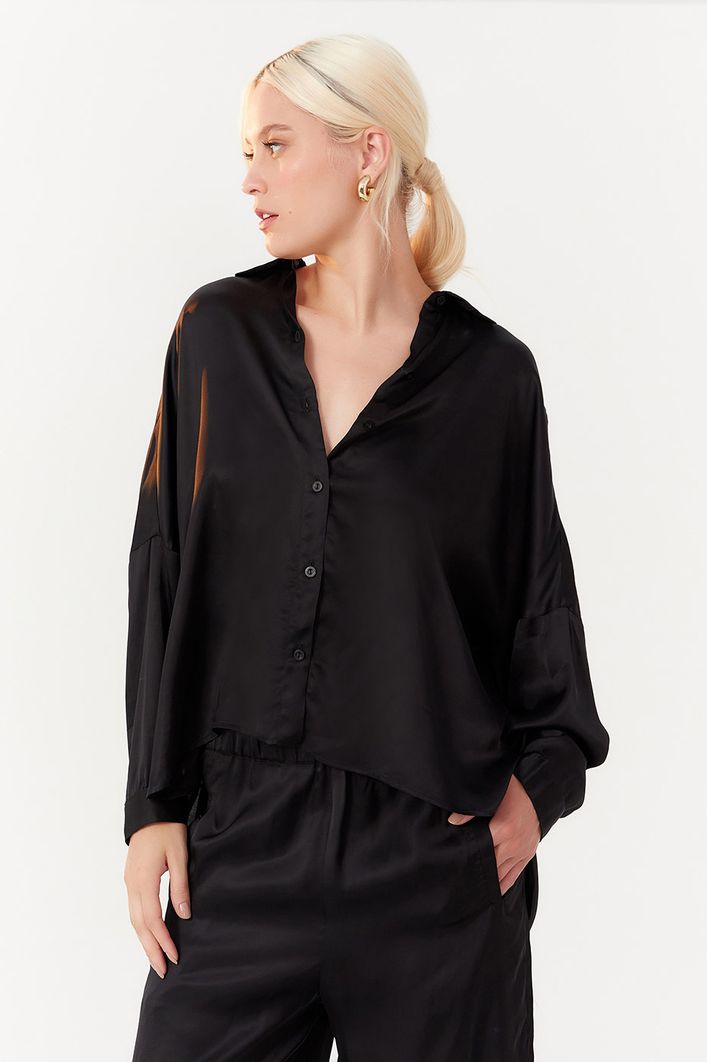 Camisa Cetim Ombro Deslocado