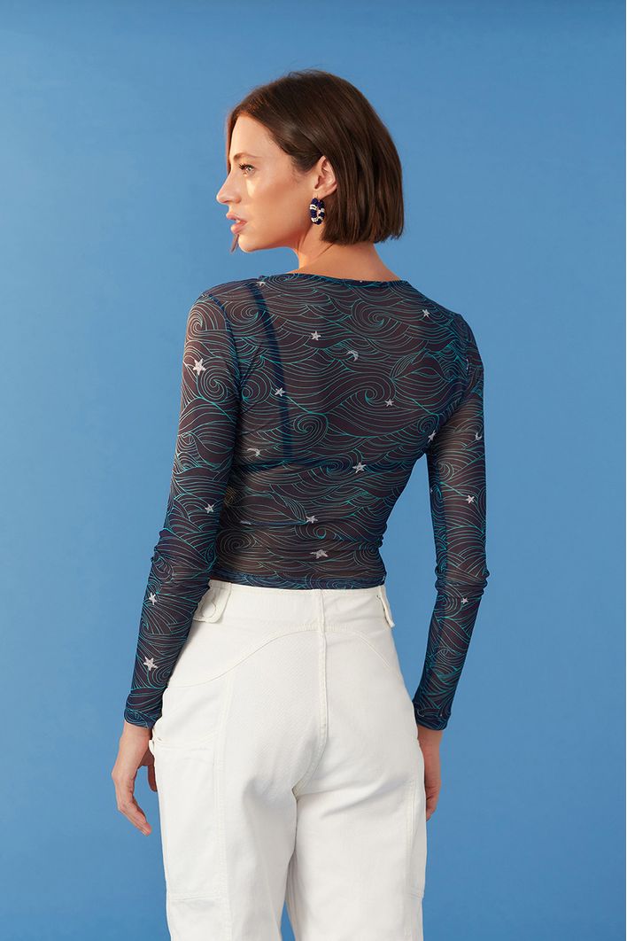Blusa Com Sutien Estampa Maré Cheia