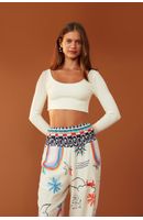 Blusa Cropped Canelada Decote U