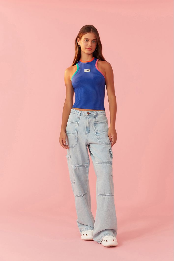Blusa Regata Canelada Detalhe Retilínea