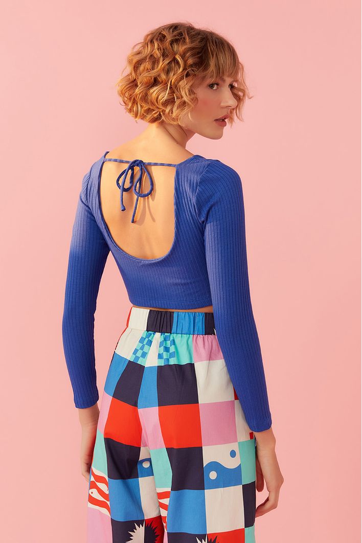 Blusa Cropped Canelada Decote U