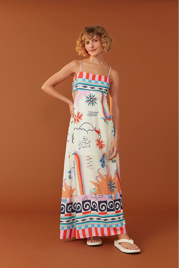 Vestido Midi Estampa Mar Aberto
