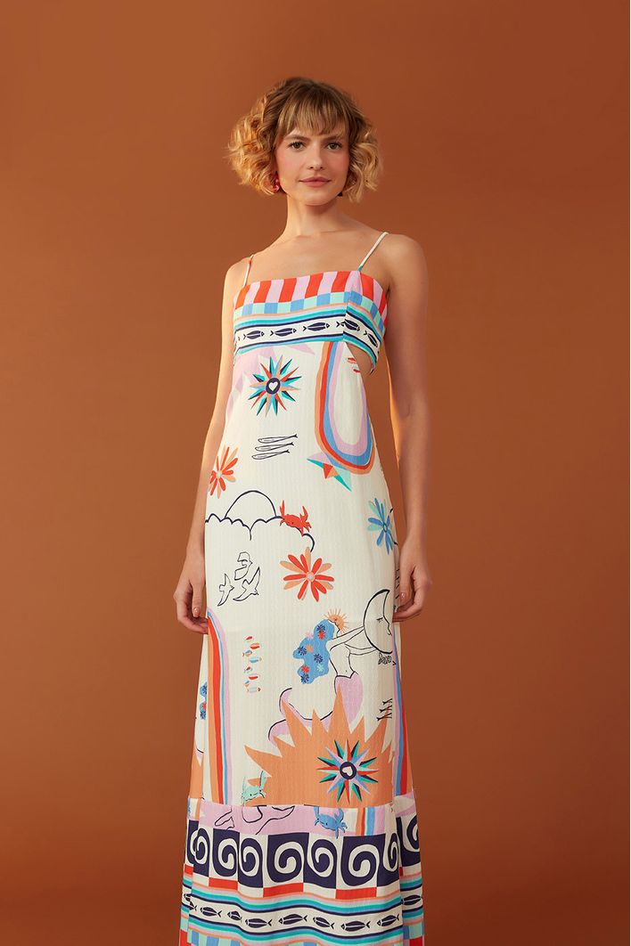 Vestido Midi Estampa Mar Aberto