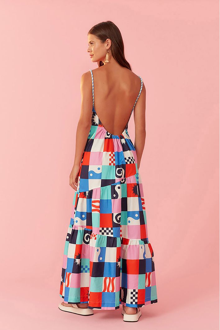 Vestido Cropped Estampa Xadrez Navy