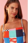 Vestido Cropped Estampa Xadrez Navy