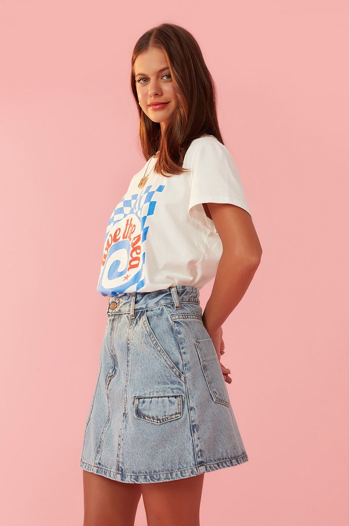 Saia Jeans Lapela