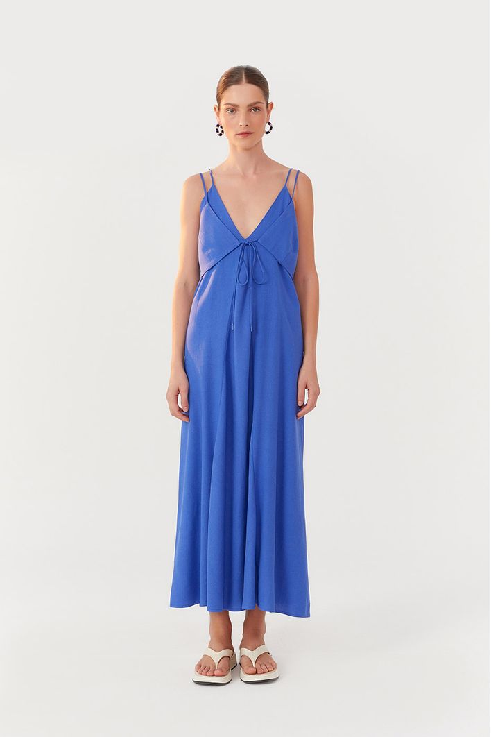 Vestido Longuete Linho Sobreposição