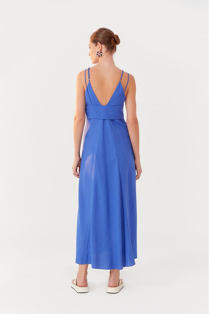 Vestido Longuete Linho Sobreposição