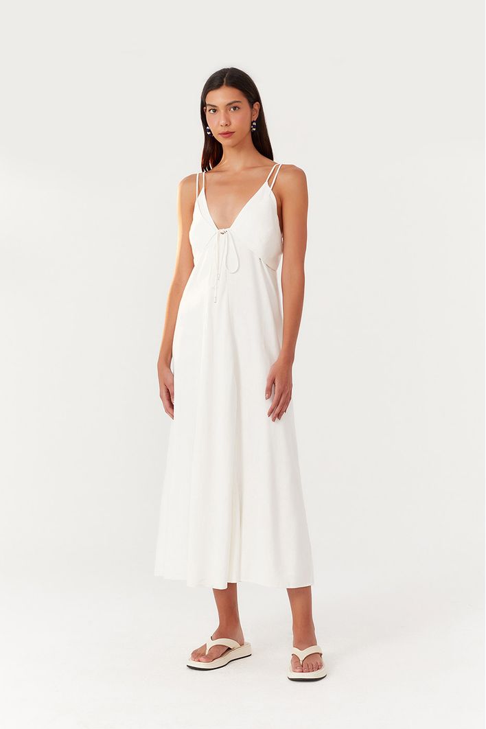 Vestido Longuete Linho Sobreposição