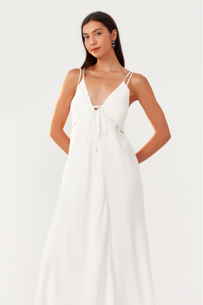 Vestido Longuete Linho Sobreposição