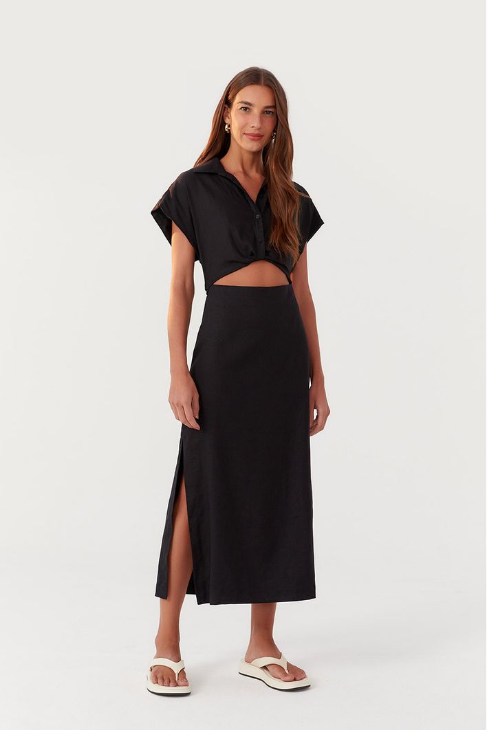 Vestido Midi Vazado Cintura