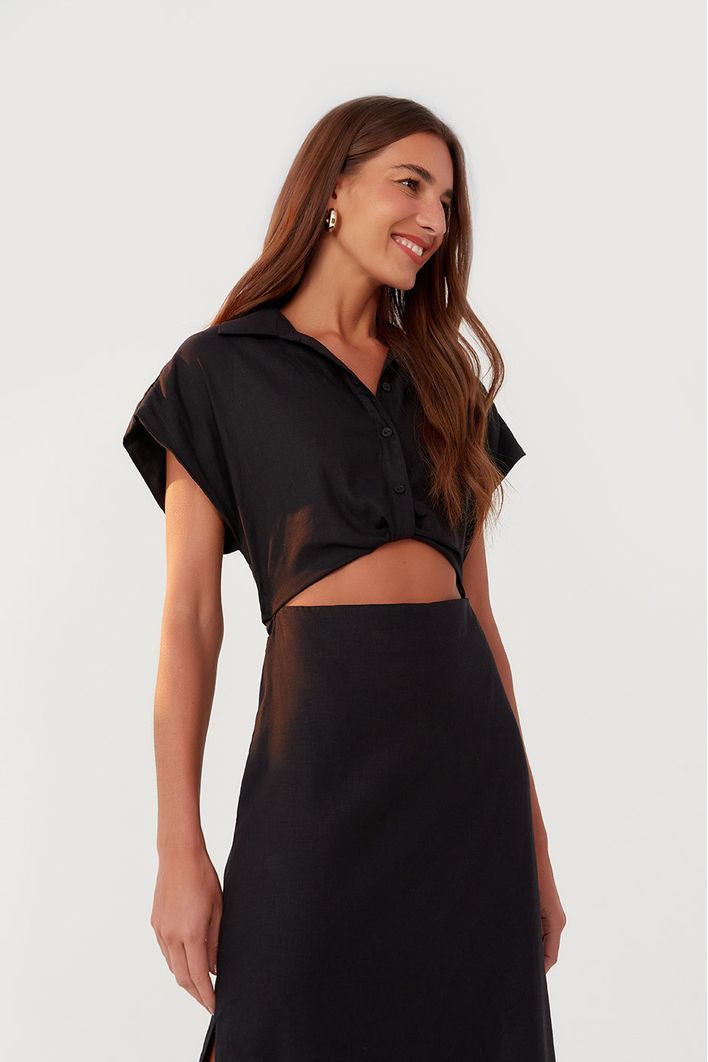 Vestido Midi Vazado Cintura