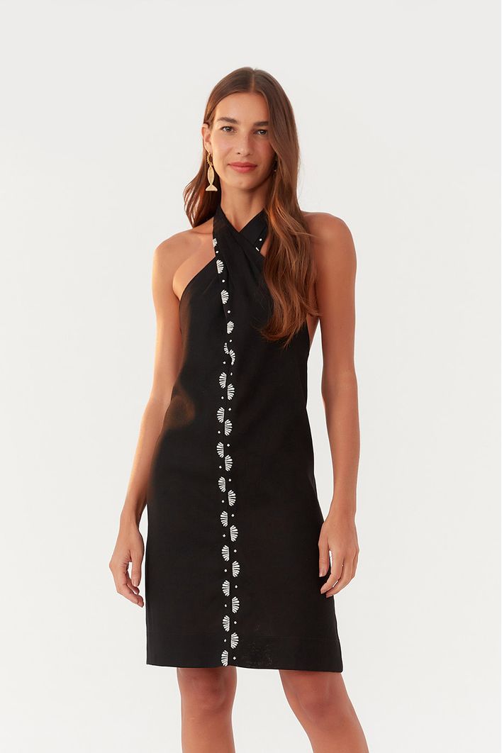 Vestido Curto Linho Bordado