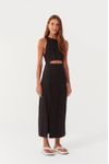 Vestido Linho Longuete Fenda Frente