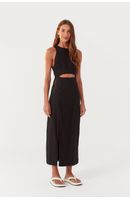 Vestido Linho Longuete Fenda Frente
